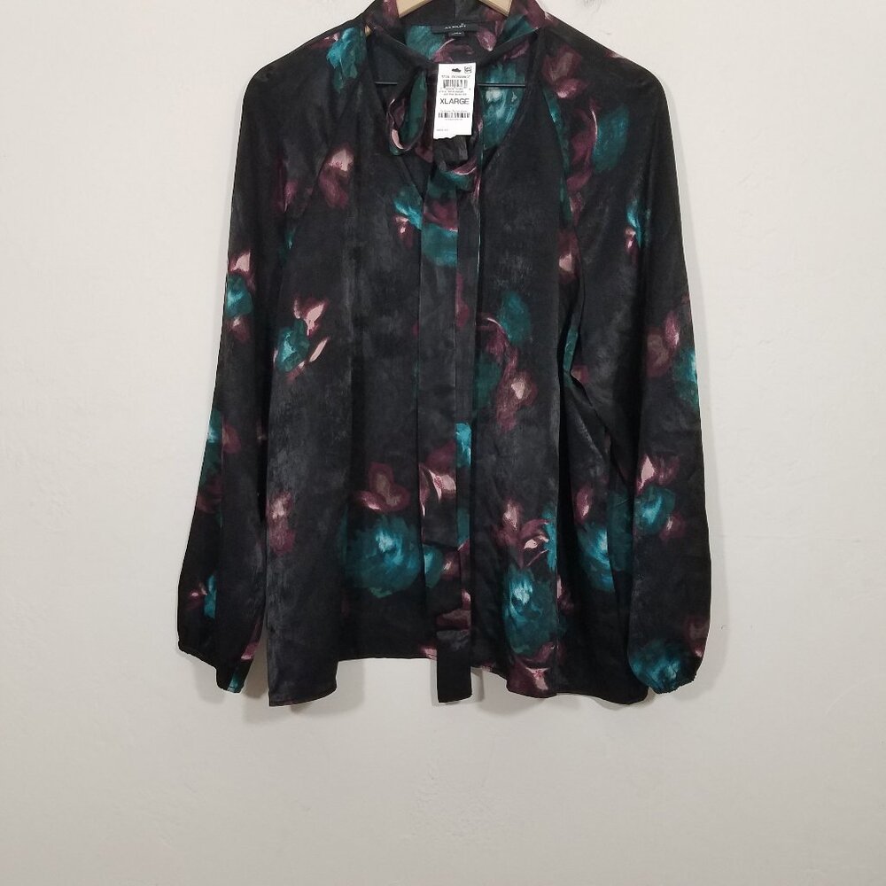 NWT Alfani Teal Romance Long Sleeve V-Neck Top Blouse Size XL